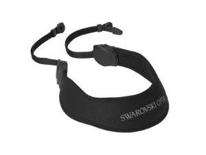 A black swivel neck strap for binoculars.
